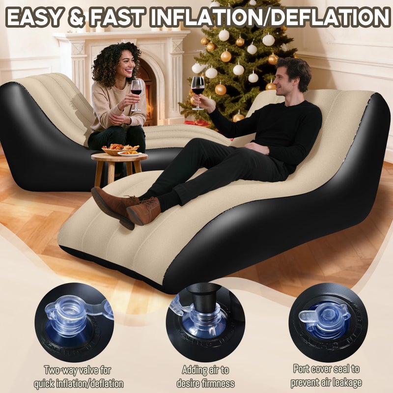 SeaSlep Inflatable Couch for Camping, Blow-Up Couch with Flocked Surface, Portable Inflatable Couch, Twin Size Sofa Bed, Comfortable Air Sofa Outdoor, Durable Blow up Couch for Indoor/Outdoor(Brown) - Image 4