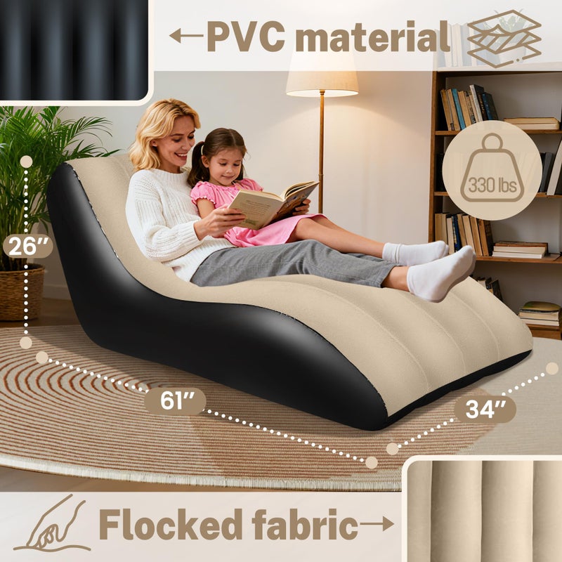 SeaSlep Inflatable Couch for Camping, Blow-Up Couch with Flocked Surface, Portable Inflatable Couch, Twin Size Sofa Bed, Comfortable Air Sofa Outdoor, Durable Blow up Couch for Indoor/Outdoor(Brown) - Image 2