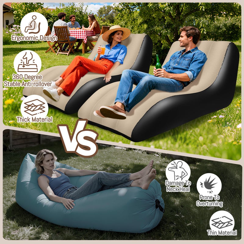 SeaSlep Inflatable Couch for Camping, Blow-Up Couch with Flocked Surface, Portable Inflatable Couch, Twin Size Sofa Bed, Comfortable Air Sofa Outdoor, Durable Blow up Couch for Indoor/Outdoor(Brown) - Image 5