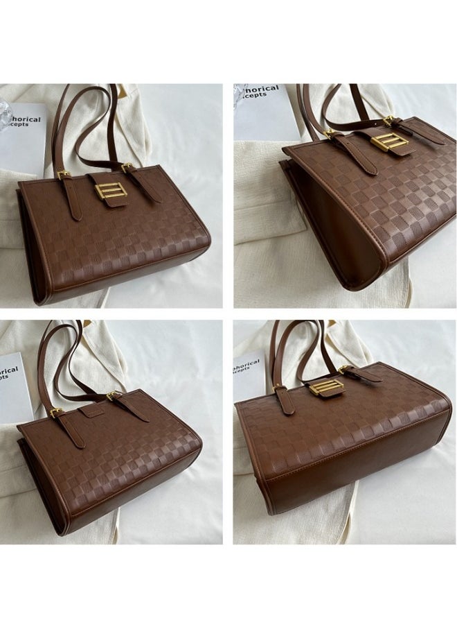 WAOKN - Women's Trendy Large-capacity Shoulder Bag, Ladies Fashionable Casual Handbags Tote Bags Clutch Bag, Retro Texture Side Bag Carry Bag for College Students and Teenagers(Brown) - Image 1