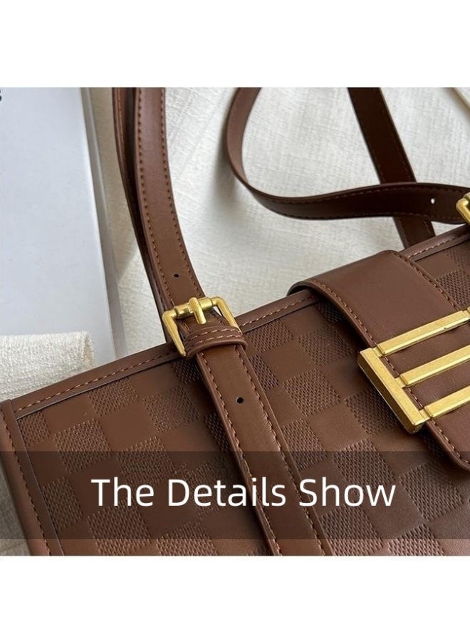 WAOKN - Women's Trendy Large-capacity Shoulder Bag, Ladies Fashionable Casual Handbags Tote Bags Clutch Bag, Retro Texture Side Bag Carry Bag for College Students and Teenagers(Brown) - Image 1