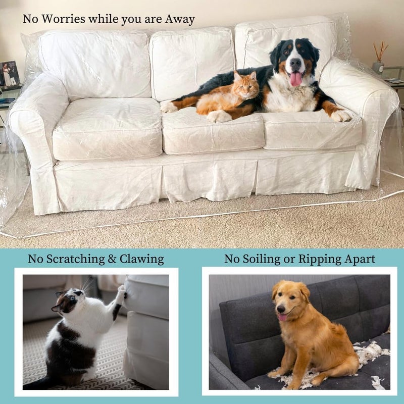 Evelots Clear Couch Cover - Thick Heavy Duty Vinyl 3 Seat Sofa Cover for Protection Against Cat & Dog Clawing - Stain & Dust Protector - Waterproof Slipcover for Moving & Storage - Image 5