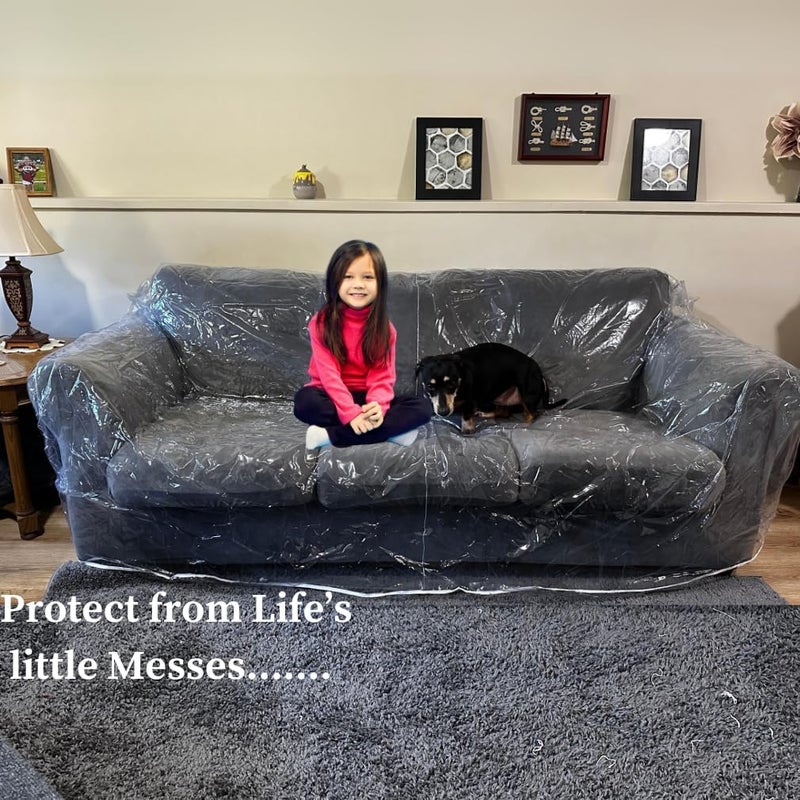Evelots Clear Couch Cover - Thick Heavy Duty Vinyl 3 Seat Sofa Cover for Protection Against Cat & Dog Clawing - Stain & Dust Protector - Waterproof Slipcover for Moving & Storage - Image 4