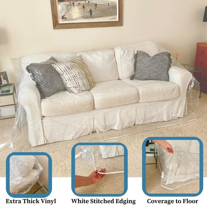 Evelots Clear Couch Cover - Thick Heavy Duty Vinyl 3 Seat Sofa Cover for Protection Against Cat & Dog Clawing - Stain & Dust Protector - Waterproof Slipcover for Moving & Storage - Image 3