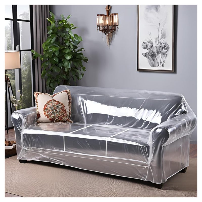Evelots Clear Couch Cover - Thick Heavy Duty Vinyl 3 Seat Sofa Cover for Protection Against Cat & Dog Clawing - Stain & Dust Protector - Waterproof Slipcover for Moving & Storage - Image 1