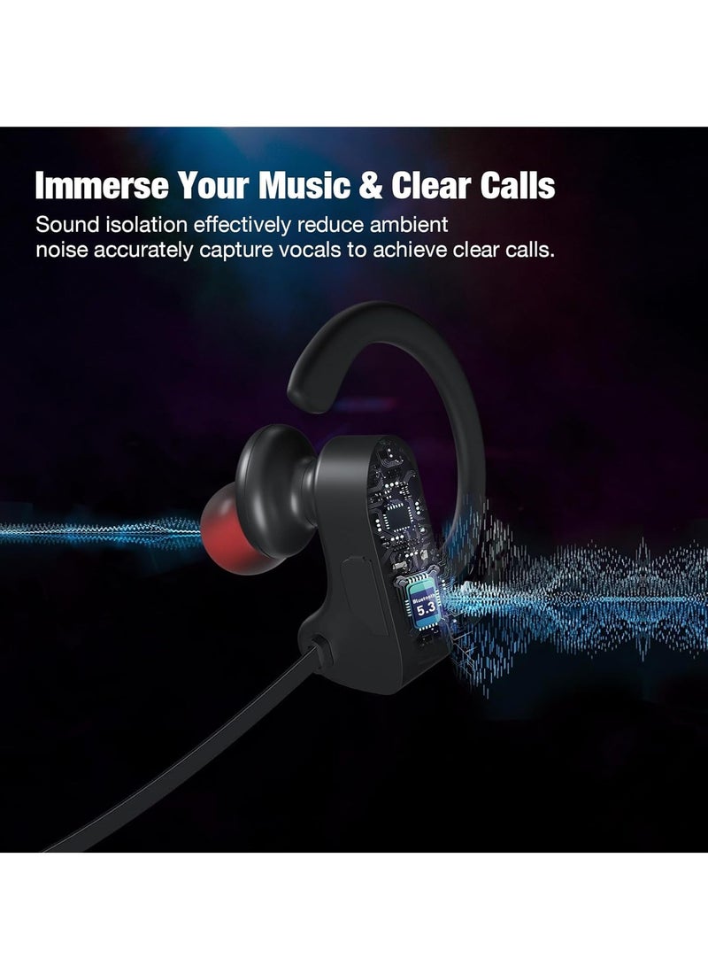 Excefore Neckband Bluetooth Headphones, 16 Hours Playtime Bluetooth Earbuds, Running Headphones with Clear Calls, Stereo Sound, In-Ear Earphones, IPX7 Waterproof Wireless Earbuds for Workout (Black)  - Image 4