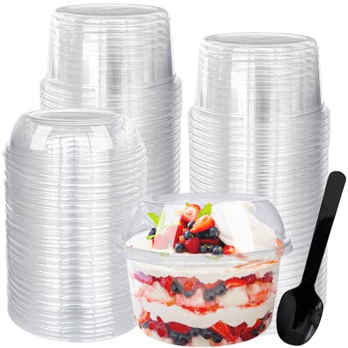 Alaeseje 50 Pack 12 oz Disposable Clear Plastic Cups,PET Dessert Cups with Lids and Spoons,Disposable Snack Bowls for Cupcake,Pudding,Snacks,Yogurt,ParfaitFruits,Mousse - Image 1