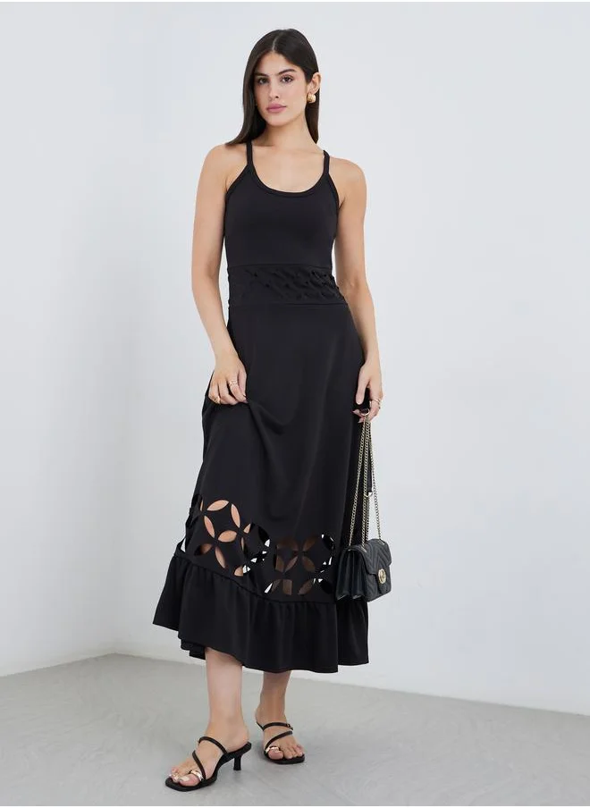 Styli Styli Strappy Ruffled Hem A-Line Maxi Dress