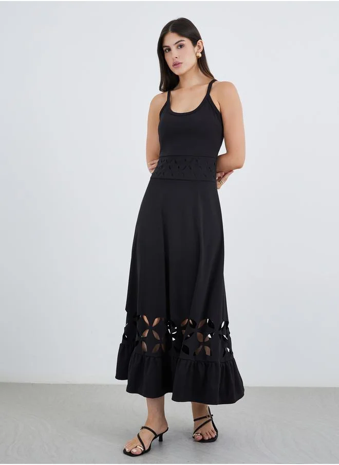 Styli Styli Strappy Ruffled Hem A-Line Maxi Dress