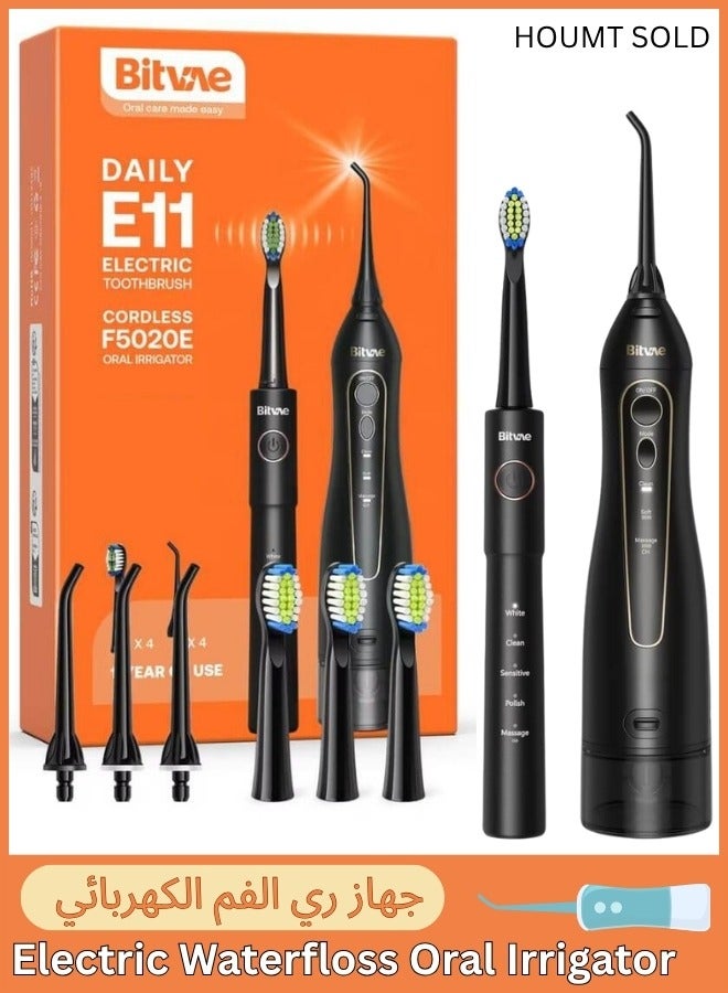 Bitvae Electric Toothbrush with Water Flosser,Rechargeable Cordless Waterproof, 5 Selectable Modes and 4 Heads Whitening Toothbrush, 3 Modes and 4 Nozzles Oral Irrigator Black for Travel - Image 1