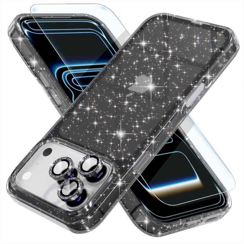 Choiche Compatible for iPhone 17 Pro Max Case, Women Cute Clear Glitter Bling Sparkly Case, [3 x Diamond Camera Lens Protectors] [2 x Tempered Glass Screen Protectors] 6.9-inch (Glitter Black) - Image 1