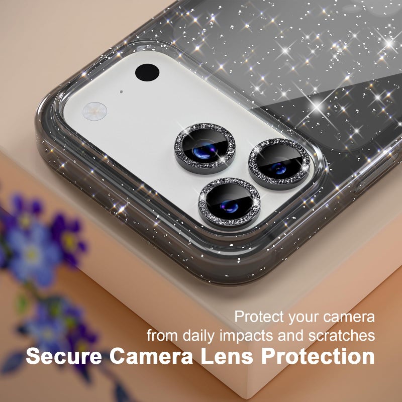 Choiche Compatible for iPhone 17 Pro Max Case, Women Cute Clear Glitter Bling Sparkly Case, [3 x Diamond Camera Lens Protectors] [2 x Tempered Glass Screen Protectors] 6.9-inch (Glitter Black) - Image 3