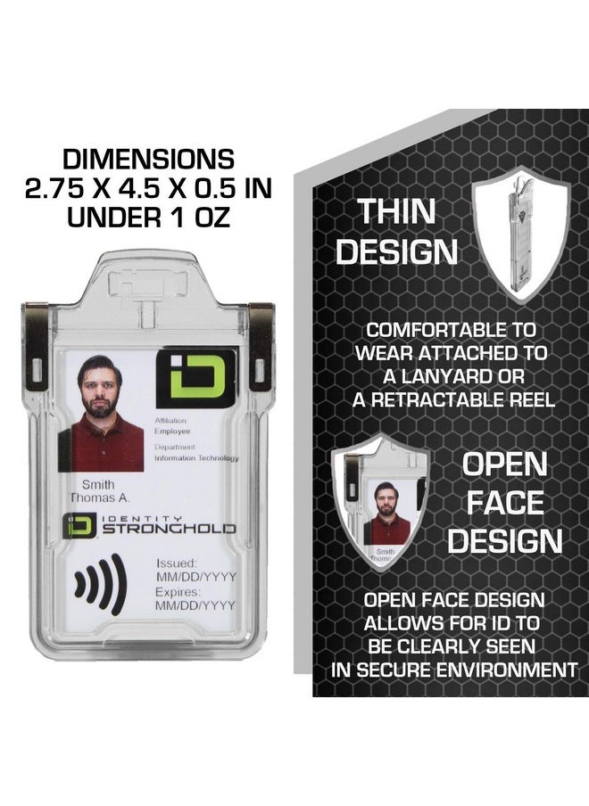 ID Stronghold - Identity Stronghold Secure Rfid Badge Holder For 1 Card Heavy Duty Hard Plastic Id Badge Holder Usa Molded And Assembled Fips 201 Approved Rfid Blocking Security Clear - Image 1