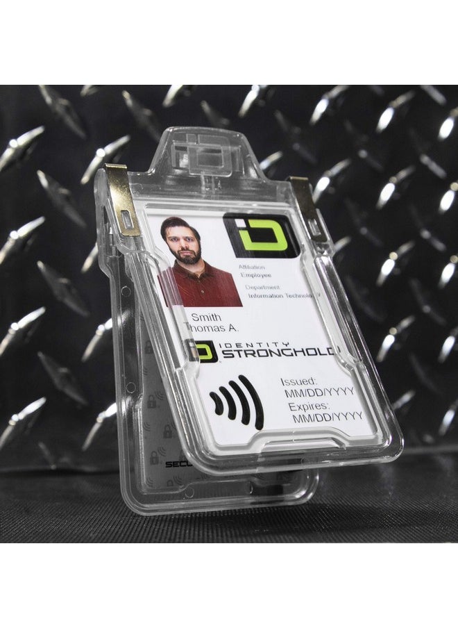 ID Stronghold - Identity Stronghold Secure Rfid Badge Holder For 1 Card Heavy Duty Hard Plastic Id Badge Holder Usa Molded And Assembled Fips 201 Approved Rfid Blocking Security Clear - Image 1