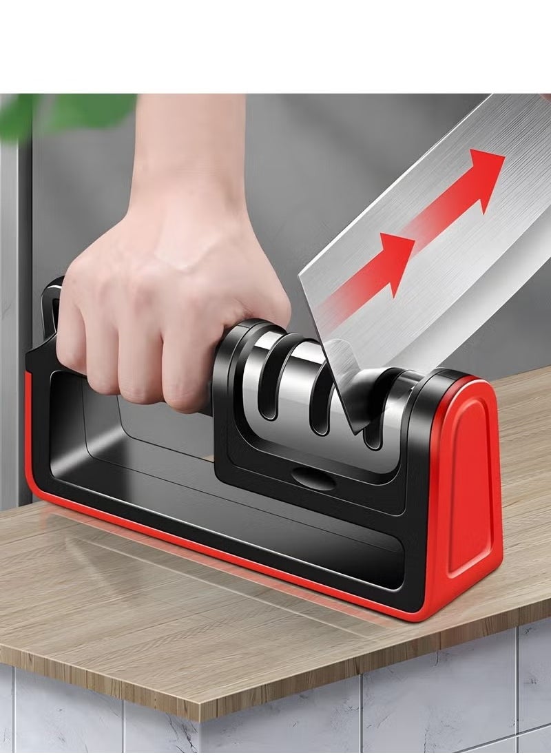 URbantin 3 in 1 Knife Sharpener with 3 Stages, Handheld Knife Sharpener Helps Repair, Restore, Polish Blades, Including Straight, Serrated Blades and Scissors  - Image 1