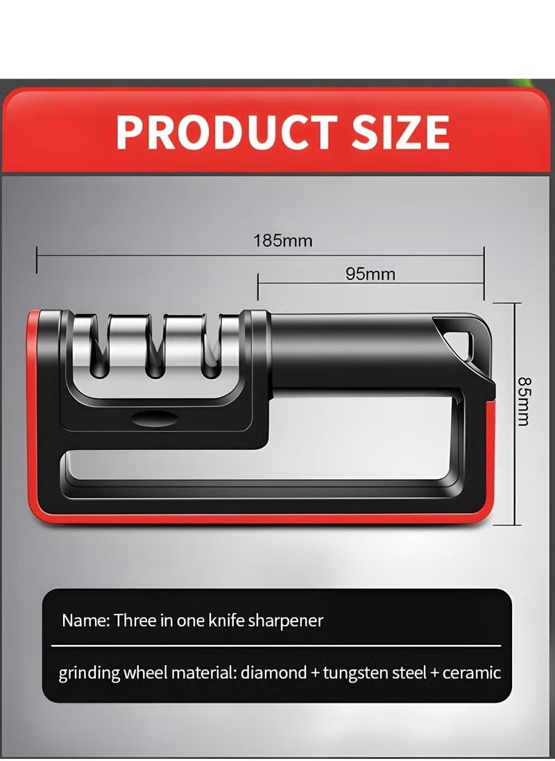 URbantin 3 in 1 Knife Sharpener with 3 Stages, Handheld Knife Sharpener Helps Repair, Restore, Polish Blades, Including Straight, Serrated Blades and Scissors  - Image 2