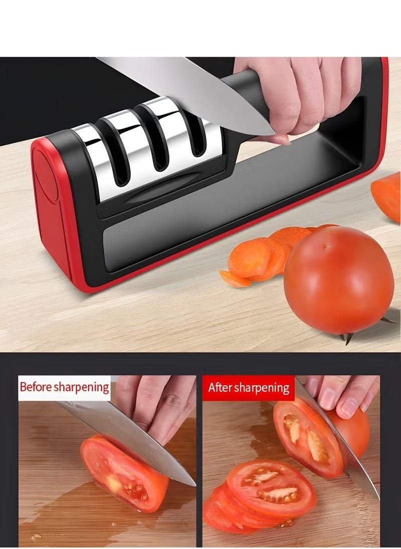 URbantin 3 in 1 Knife Sharpener with 3 Stages, Handheld Knife Sharpener Helps Repair, Restore, Polish Blades, Including Straight, Serrated Blades and Scissors  - Image 4