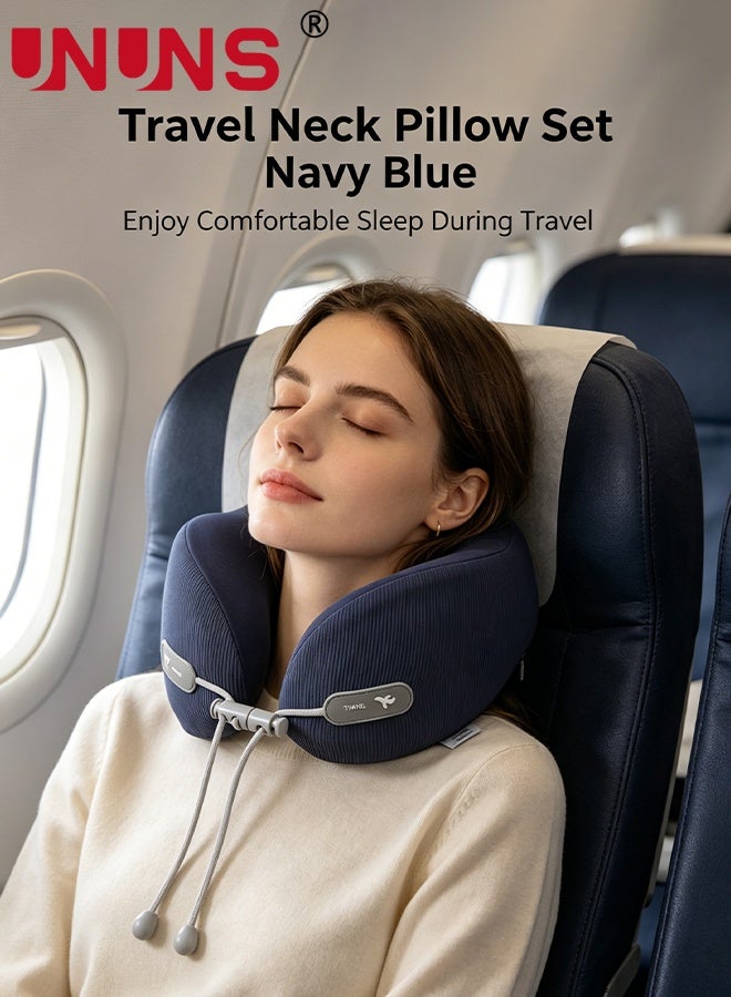 UNUNS Travel Pillow,Travel Neck Pillow U-Shaped Pillow with Earplugs Eye Mask and Storage Box,Memory Foam Neck Pillow Adult Head & Neck Support,for Long Flights Plane,Office,Cars Sleeping & Rest (Blue) - Image 5