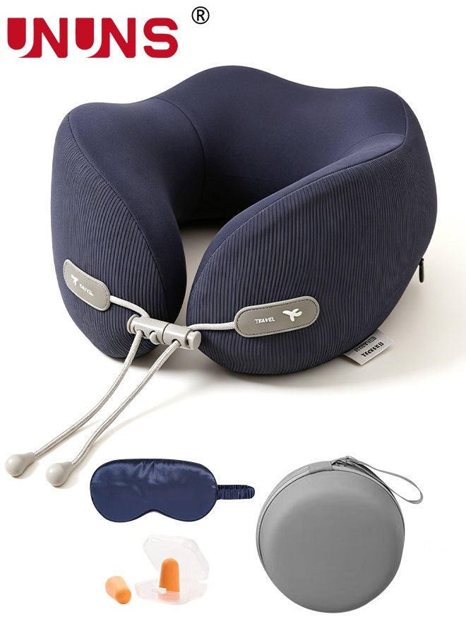 UNUNS Travel Pillow,Travel Neck Pillow U-Shaped Pillow with Earplugs Eye Mask and Storage Box,Memory Foam Neck Pillow Adult Head & Neck Support,for Long Flights Plane,Office,Cars Sleeping & Rest (Blue) - Image 1