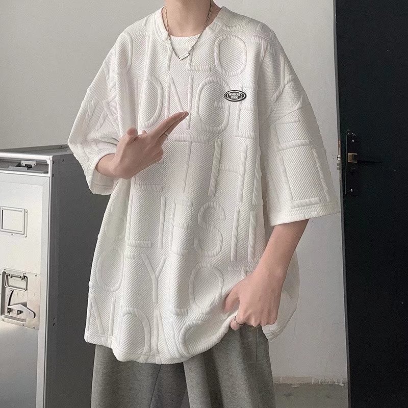 Hong Kong Style Artistic Boys Three-Dimensional Embossed Letter Short-Sleeved T-Shirt Boys Summer Loose ins Fashionable Inner T-Shirt - Image 2