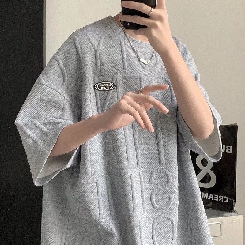 Hong Kong Style Artistic Boys Three-Dimensional Embossed Letter Short-Sleeved T-Shirt Boys Summer Loose ins Fashionable Inner T-Shirt - Image 4