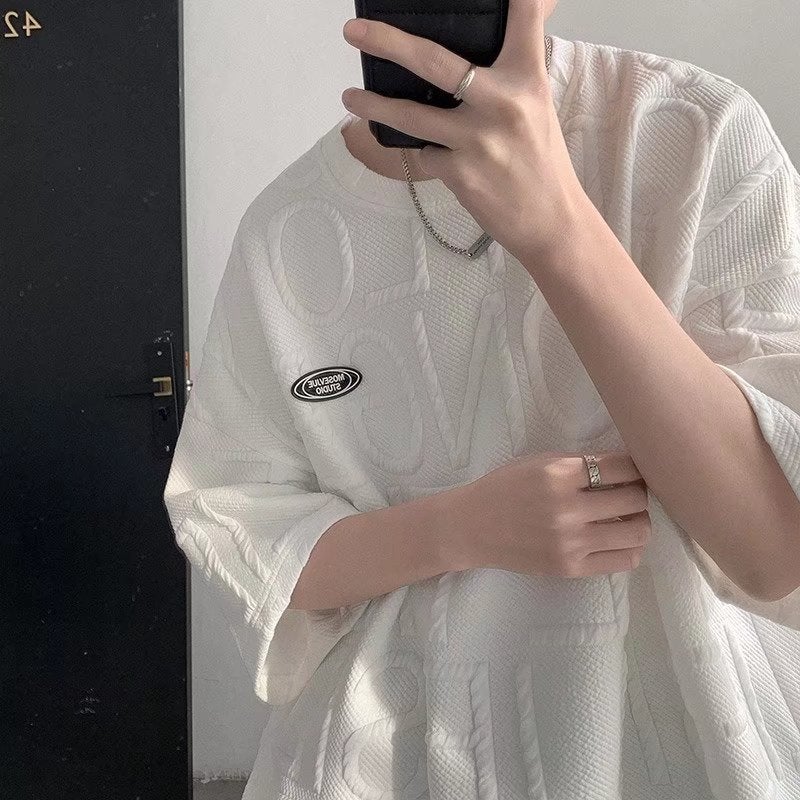 Hong Kong Style Artistic Boys Three-Dimensional Embossed Letter Short-Sleeved T-Shirt Boys Summer Loose ins Fashionable Inner T-Shirt - Image 3
