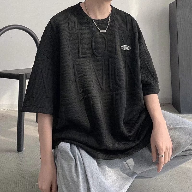 Hong Kong Style Artistic Boys Three-Dimensional Embossed Letter Short-Sleeved T-Shirt Boys Summer Loose ins Fashionable Inner T-Shirt - Image 5