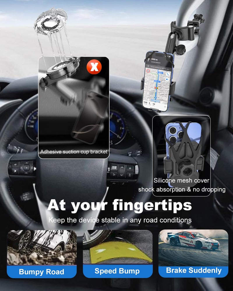 Kolasels A Pillar Grab Handle Phone Mount for Car/Truck [Shockproof Metal Arm] Universal Phone Clip Phone Holders for Your Car, Truck, Pickup, SUV, Van, Excavator, Front Loader, Fit for iPhone 16 15 - Image 2