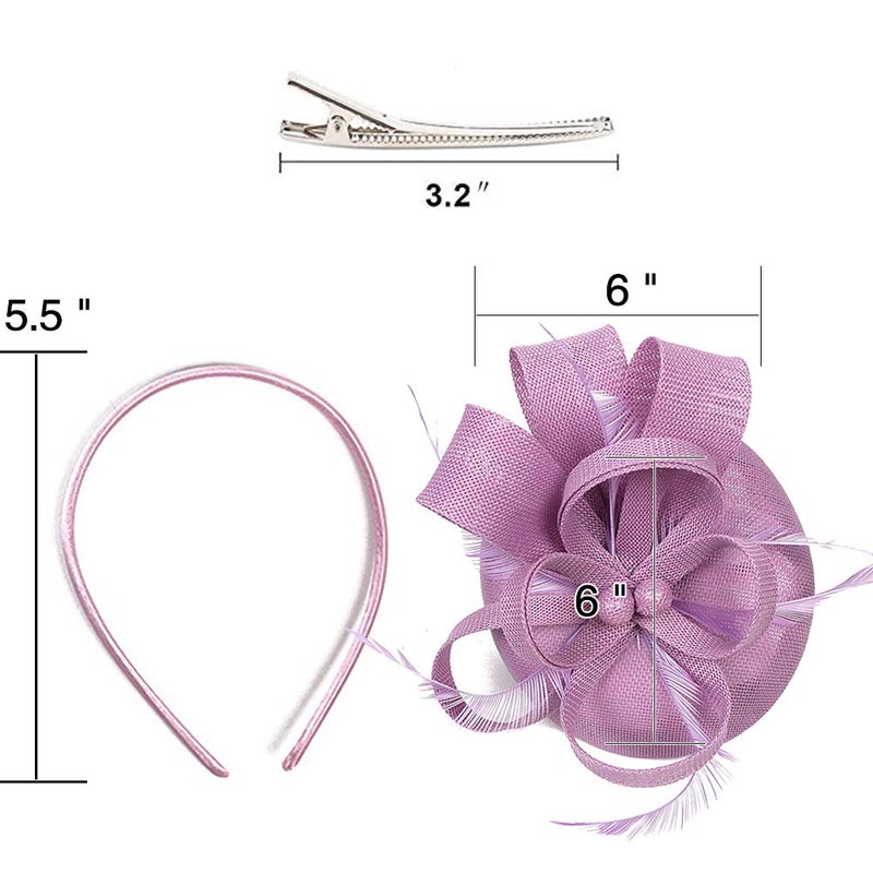 BUYITNOW Charming Feather Fascinators Headband Netting Mesh Hair Band for Wedding Cocktail Hat Party Derby Royal Banquet Light Purple - Image 5