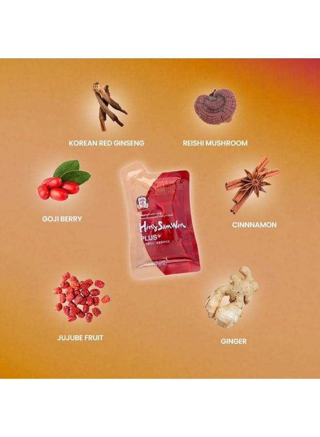 CheongKwanJang HongSamWon Plus Korean Red Ginseng Premium Drink | Energy Drink, Pre Workout, Herbal Tea | Korean Red Ginseng Extract 360mg, Reishi Mushroom, Ginger, Cinnamon, Gojiberry | Vegan Friendly | 30 Count - Image 5