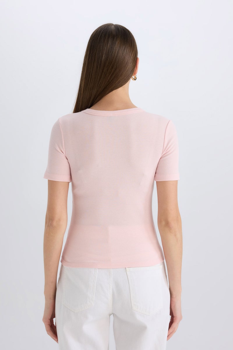 DeFacto Woman Slim Fit Crew Neck Ribbed Camisole Casual T-Shirt - Image 5