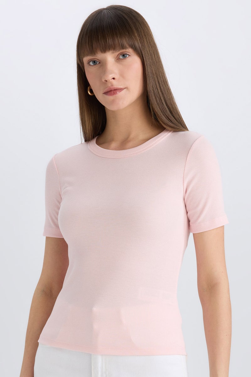 DeFacto Woman Slim Fit Crew Neck Ribbed Camisole Casual T-Shirt - Image 1