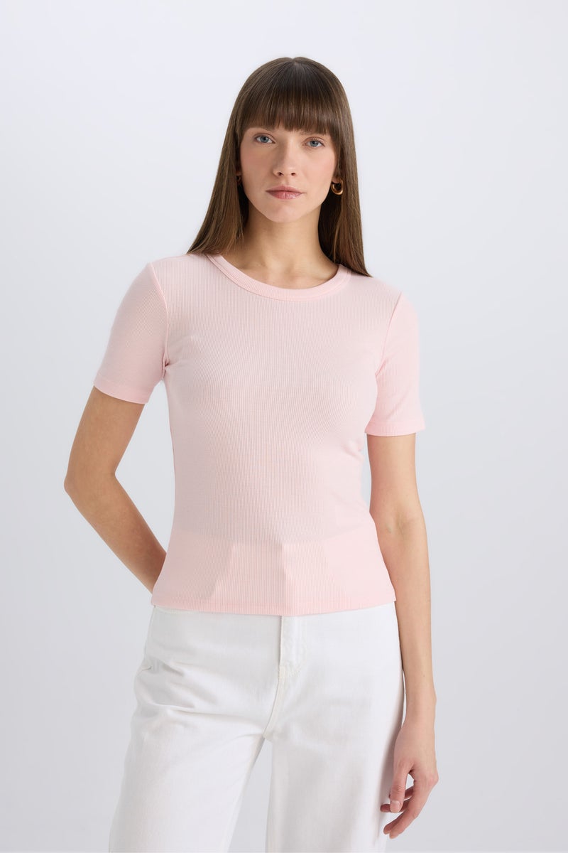 DeFacto Woman Slim Fit Crew Neck Ribbed Camisole Casual T-Shirt - Image 2