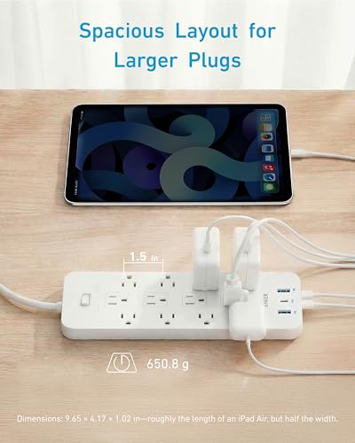 Anker Power Strip with 2100J Surge Protector, Outlet Extender, 5ft Extension Cord with Multiple Outlets, 12 AC, 2 USB A,1 USB C Port for 20W, Home Office, Dorm Room Essentials, TUV Listed - Image 5