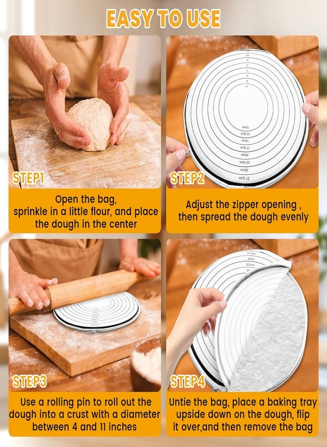 KCMOSGI 2 Pcs Dough Rolling Zipper Bags, 4"-11" Silicone Zippered Pie Crust Bags, Food Grade Silicone Dough Rolling Bag for Pie Pizza Cookies & Bread Making, Reusable & Non-Stick, Dishwasher Safe - Image 4