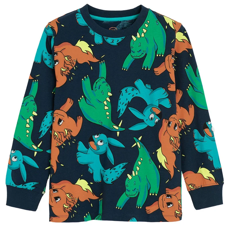 كول كلوب تي شيرت قطني أزرق بأكمام طويلة