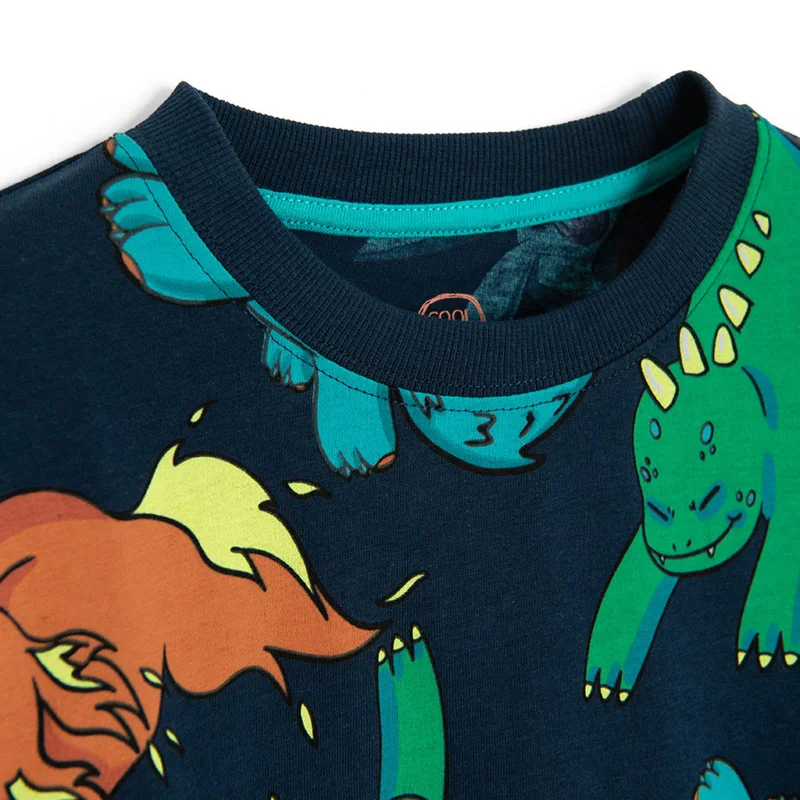 كول كلوب تي شيرت قطني أزرق بأكمام طويلة