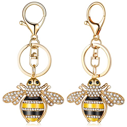 Sureio Rhinestone Bee Keychain 2 Pieces Animal Key Chain Cute Yellow Bee Crystal Keychain with Lobster Clasp Charm Pendant Keyring for Bag Purse Wallet - Image 1