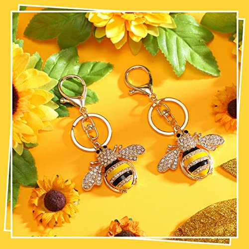 Sureio Rhinestone Bee Keychain 2 Pieces Animal Key Chain Cute Yellow Bee Crystal Keychain with Lobster Clasp Charm Pendant Keyring for Bag Purse Wallet - Image 4