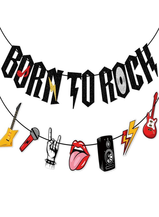 FOZEE لافتة FOZEE Born to Rock لحفلة عيد ميلاد روك، زينة حفلات روك آند رول مُثبتة مسبقًا لحفلة ذات طابع موسيقي، لون أسود لامع - Image 1