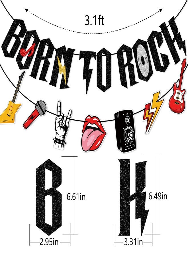 FOZEE لافتة FOZEE Born to Rock لحفلة عيد ميلاد روك، زينة حفلات روك آند رول مُثبتة مسبقًا لحفلة ذات طابع موسيقي، لون أسود لامع - Image 2