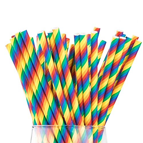 Shuiniba Biodegradable Striped Paper Straws Paper Drinking Straws for Party  Events and Crafts Baby Shower Decorations 7.75 Inches 100 Packs - Rainbow Color - Image 1