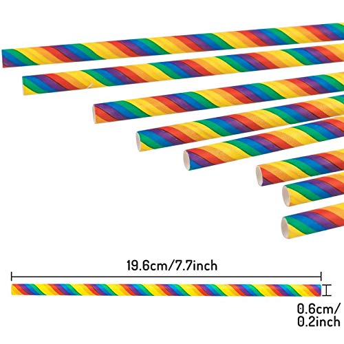 Shuiniba Biodegradable Striped Paper Straws Paper Drinking Straws for Party  Events and Crafts Baby Shower Decorations 7.75 Inches 100 Packs - Rainbow Color - Image 3