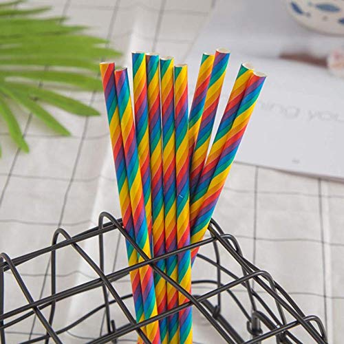 Shuiniba Biodegradable Striped Paper Straws Paper Drinking Straws for Party  Events and Crafts Baby Shower Decorations 7.75 Inches 100 Packs - Rainbow Color - Image 2