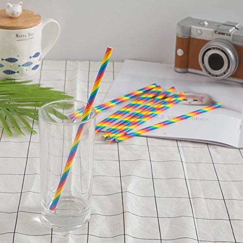 Shuiniba Biodegradable Striped Paper Straws Paper Drinking Straws for Party  Events and Crafts Baby Shower Decorations 7.75 Inches 100 Packs - Rainbow Color - Image 4