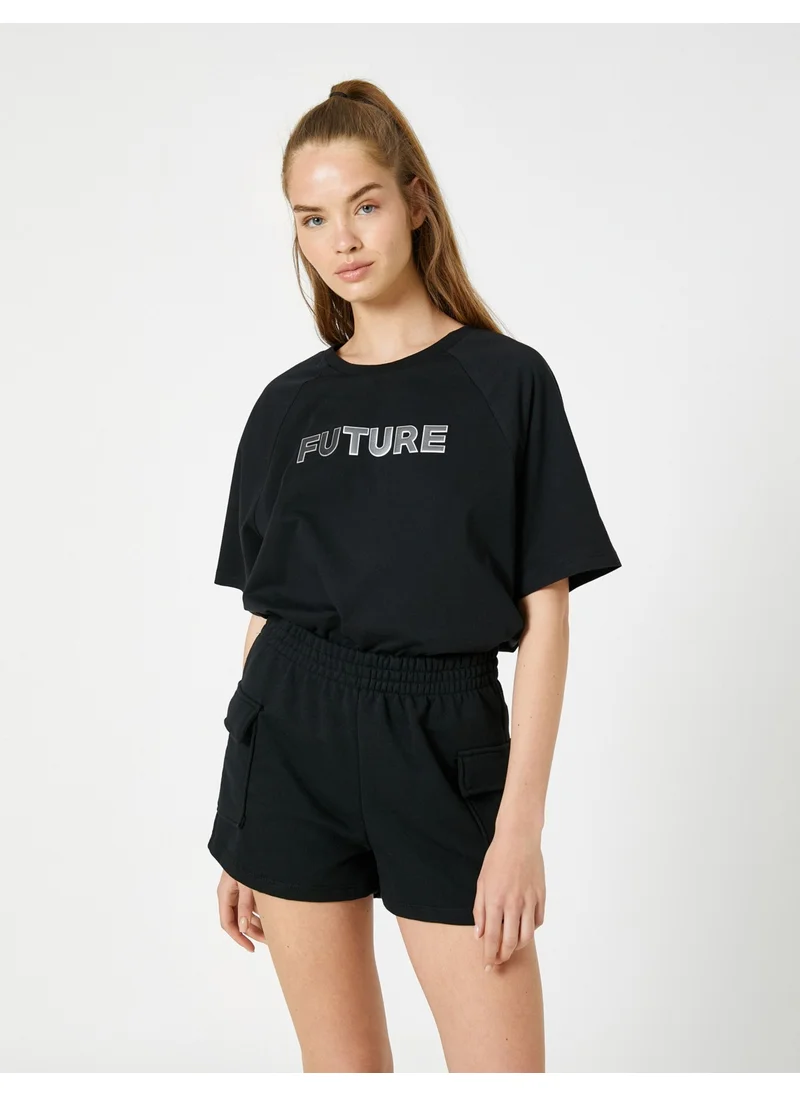 كوتون Reflective Printed Sports T-Shirt Relax Fit Cotton