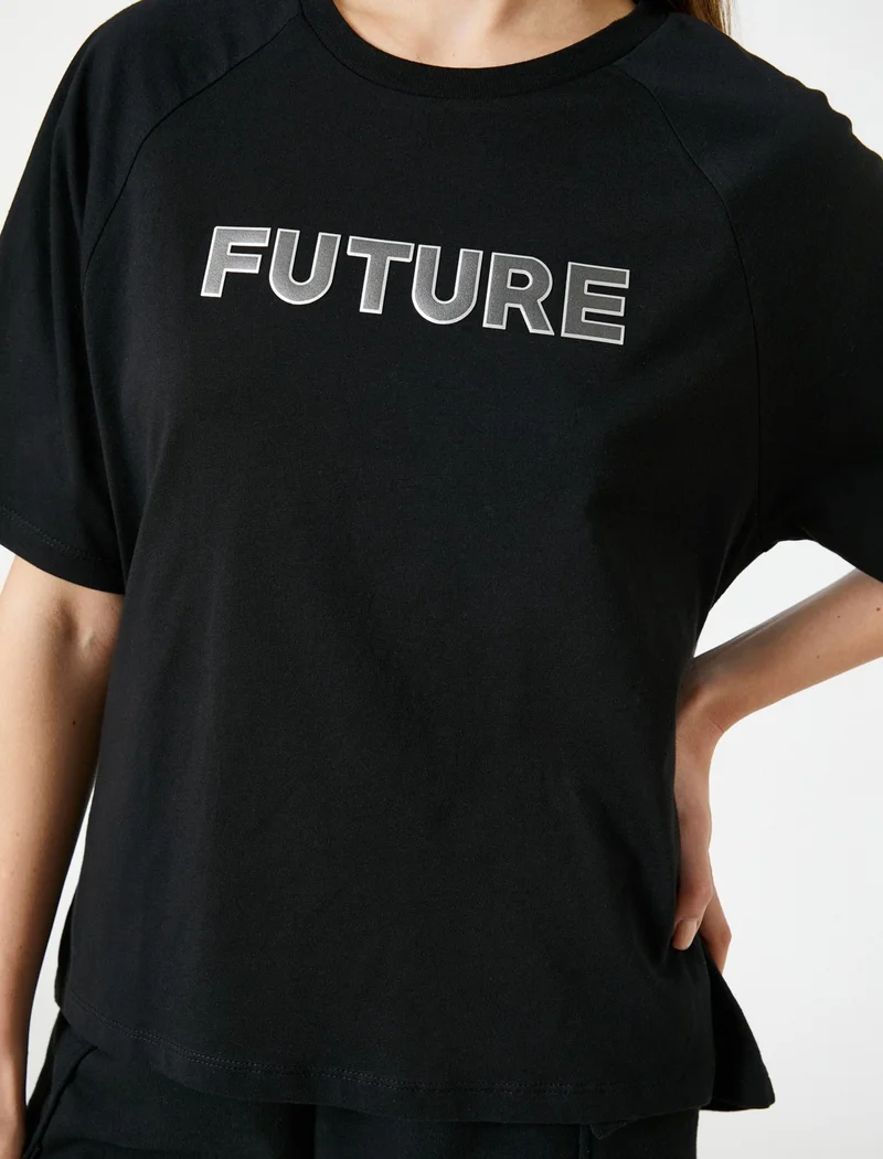 كوتون Reflective Printed Sports T-Shirt Relax Fit Cotton