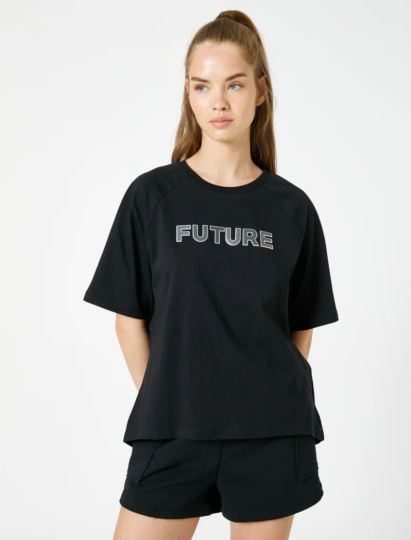 كوتون Reflective Printed Sports T-Shirt Relax Fit Cotton
