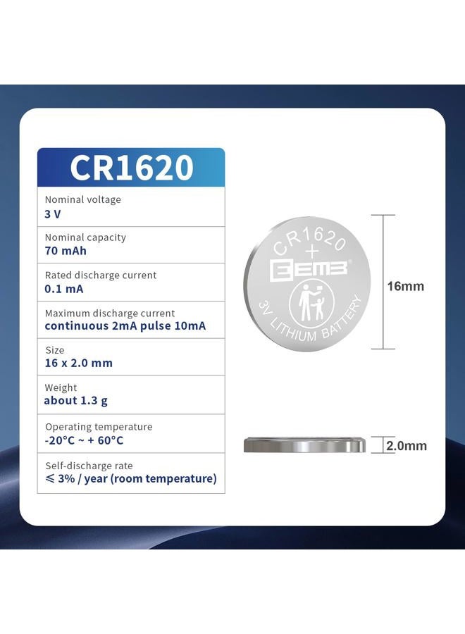 EEMB 5PCS CR1620 Li-MnO2 Non-Rechargeable Lithium Battery 3V Button Coin Cell Battery Trusted Quality 70mAh UL Certified Single Use Battery DO NOT CHARGE BATTERY - Image 3