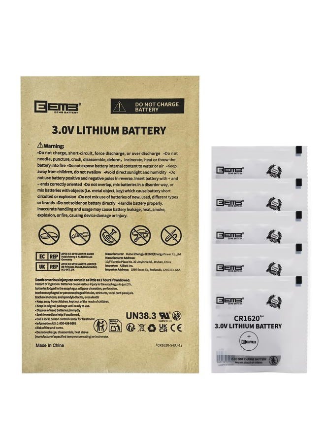 EEMB 5PCS CR1620 Li-MnO2 Non-Rechargeable Lithium Battery 3V Button Coin Cell Battery Trusted Quality 70mAh UL Certified Single Use Battery DO NOT CHARGE BATTERY - Image 2